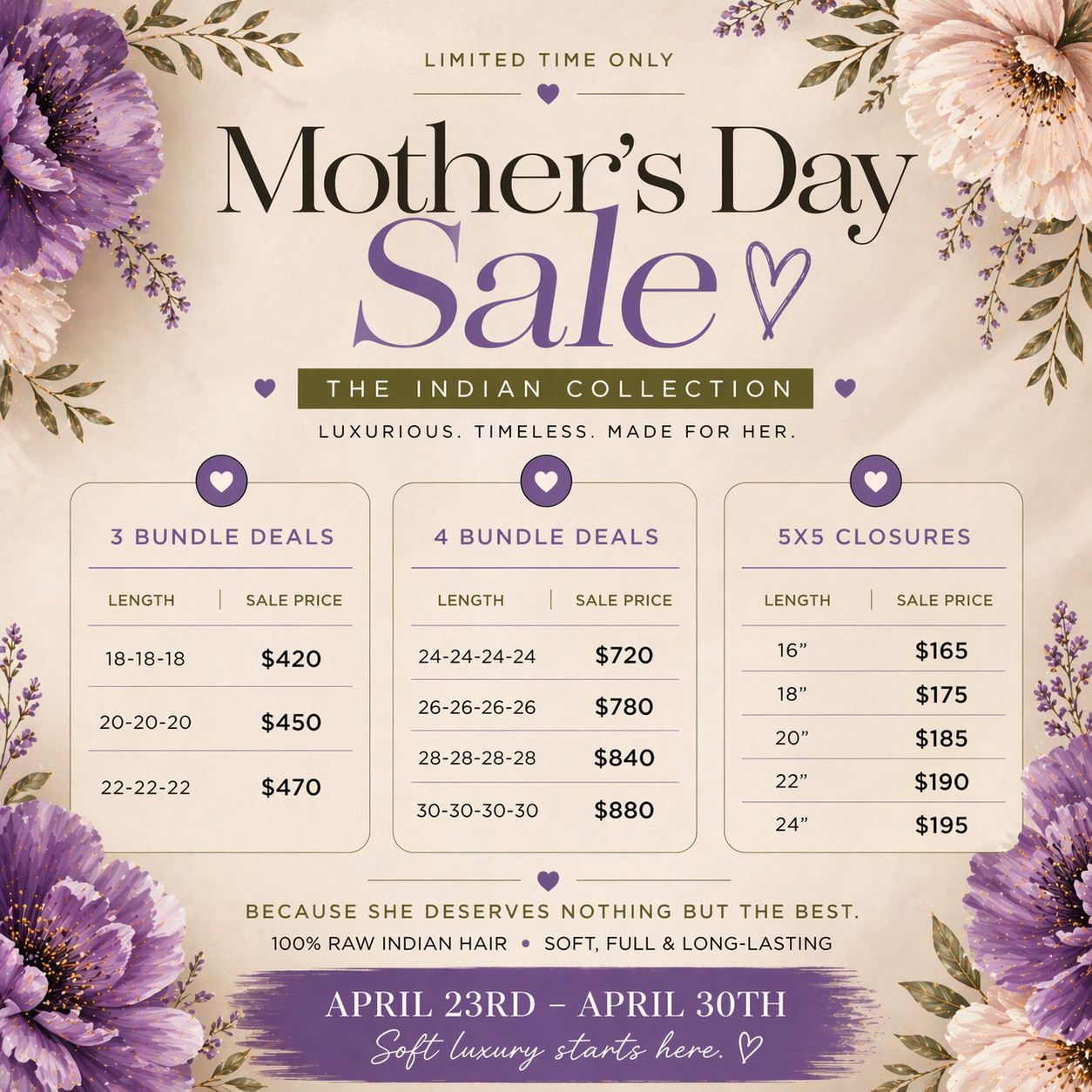 Mother's Day Sale - Indian HD 5x5 closures